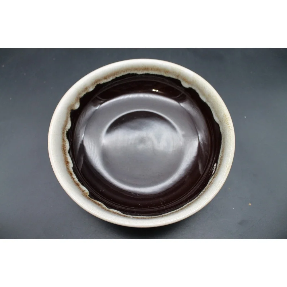 Vintage Brown Drip Glaze Stoneware Serving Bowl 8.5